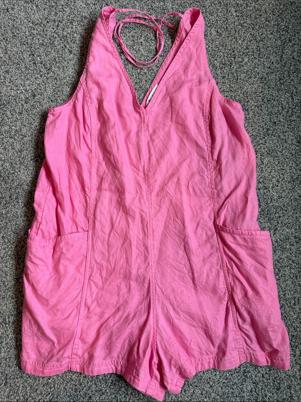 Athleta Pink V-Neck Cotton One-Piece Romper with Pockets